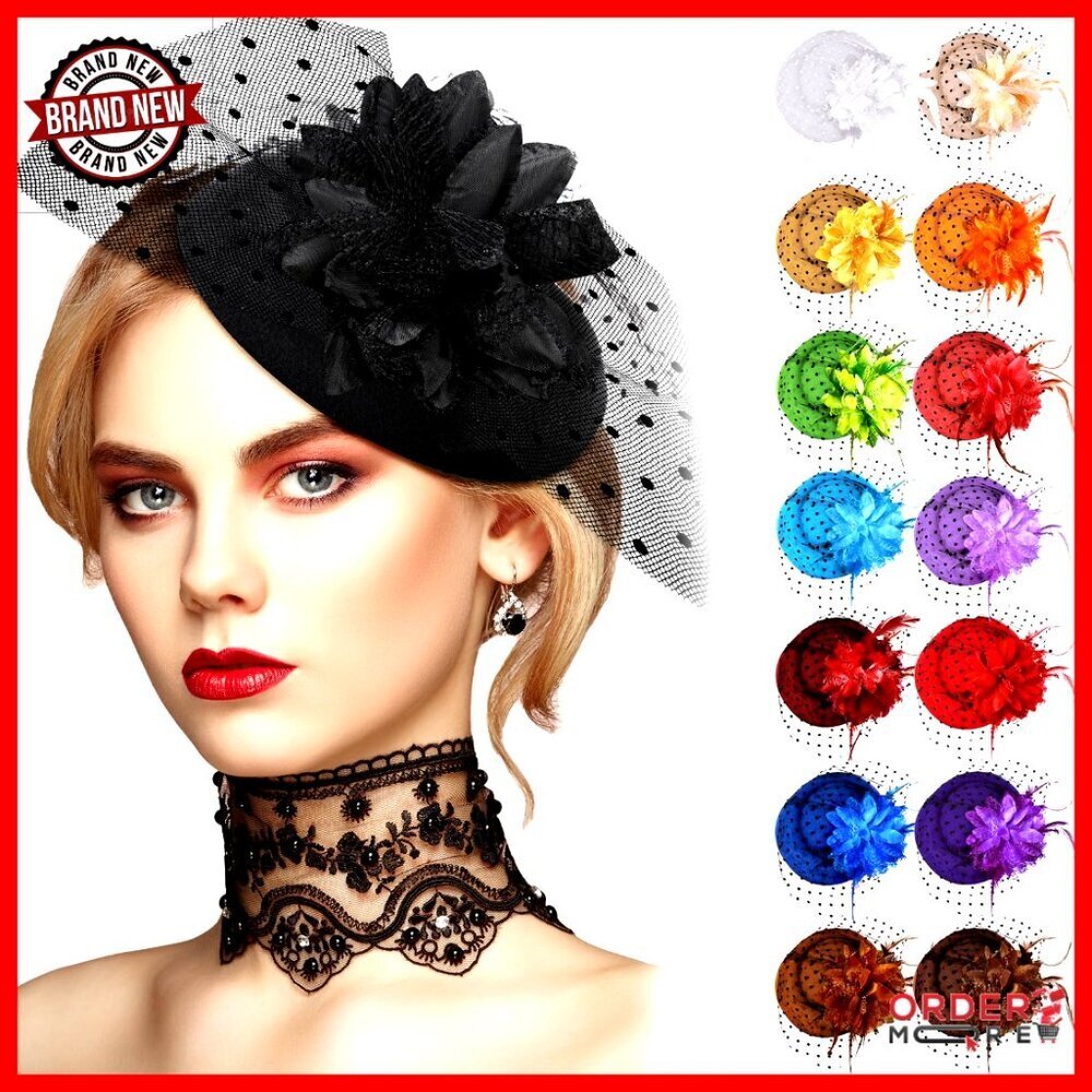 15 Pc Vintage Fascinator Hat Set with Veil Feathers for Wedding Tea Party